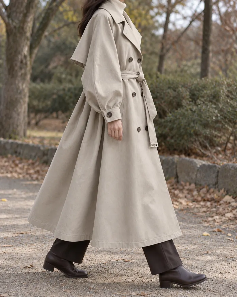 Vell & Vine trench worn by a model