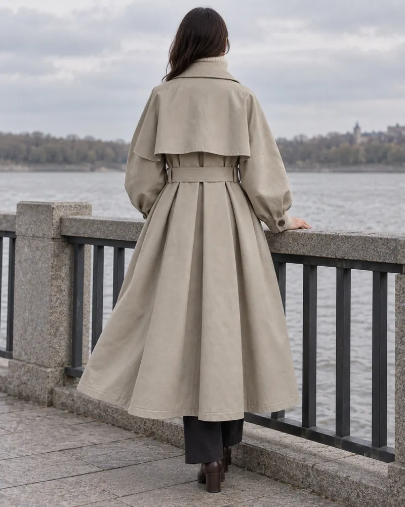 Vell & Vine trench worn by a model