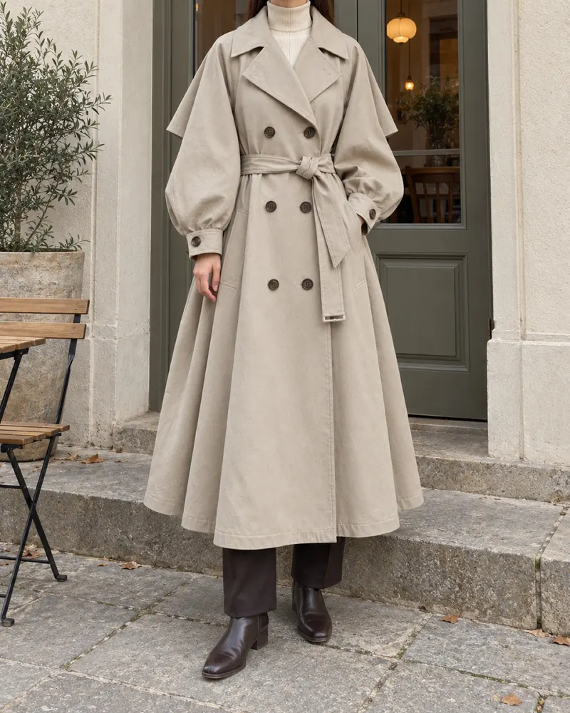 Vell & Vine trench worn by a model