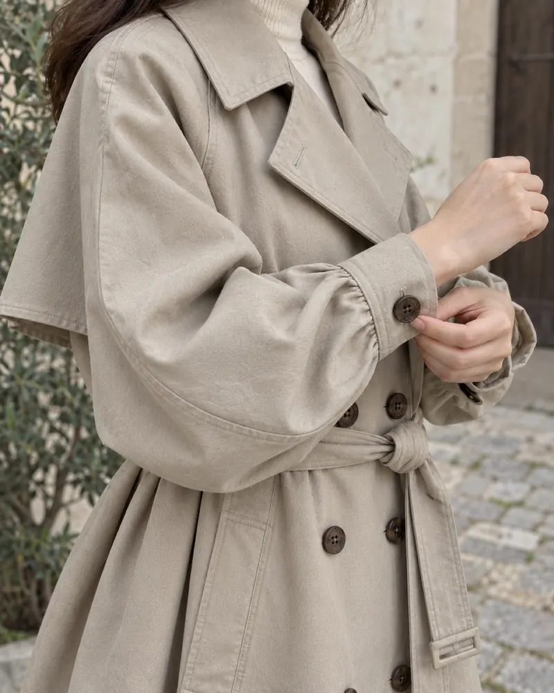 Vell & Vine trench worn by a model