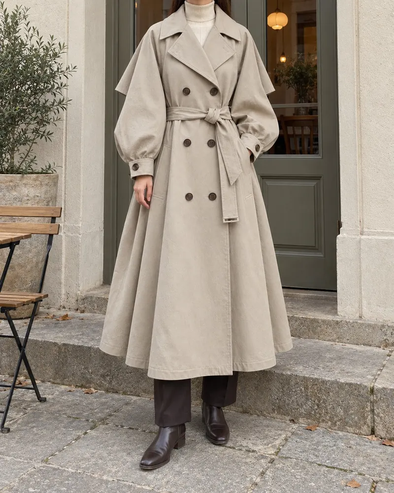 Vell & Vine trench worn by a model